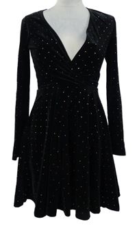 Dámské černé sametové šaty s kamínky Bershka 