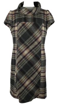 Dámske hnedo-vínové kockované vlnené šaty