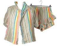 2set - Dámska béžovo-farebná pruhovaná halenka + kraťasy