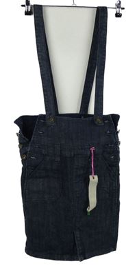 Nové - Dámska tmavomodrá rifľová sukňa s odepínacími trakami Denim