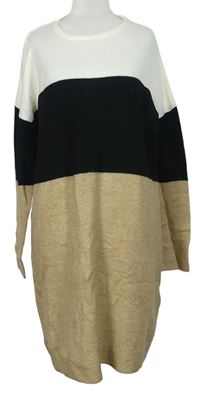 Dámske bielo-čierno-béžové svetrové šaty Esmara