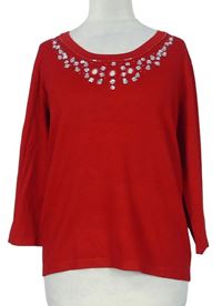 Dámsky červený ľahký sveter s kamienkami