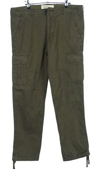 Pánské khaki plátěné slim kalhoty s kapsami Abercrombie&Fitch vel. 34/32