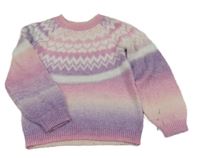 Růžovo-bílo-fialový vzorovaný svetr Dunnes