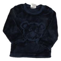 Tmavomodrá chlpatá mikina s medvěďom