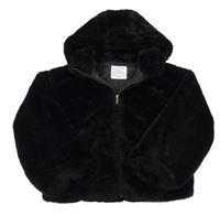 Černá kožešinová podšitá bunda s kapucí Primark