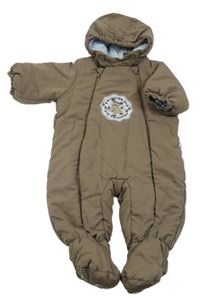 Hnědá šusťáková zimní kombinéza se sobem a kapucí 