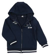 Tmavomodrá softshellová bunda s nápisem a kapucí Topolino