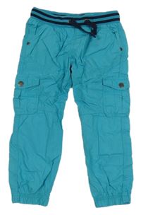 Azurové plátenné cargo cuff nohavice s úpletovým pasom Topolino