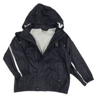 Tmavomodrá nepromokavá bunda s medvěďom a kapucňou