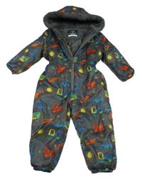 Sivá šušťáková zimná kombinéza s obrázkami a kapucňou George