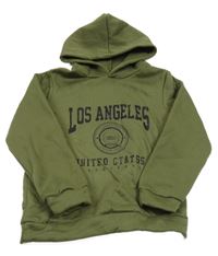 Khaki mikina s nápisom a kapucňou