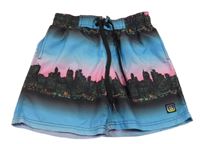 Modro-čierno-ružové plážové kraťasy s městem