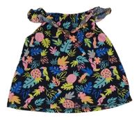 Tmavomodrý top s listami a vtáčky Kiki&Koko