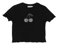 Černé crop tričko s třešněmi C&A