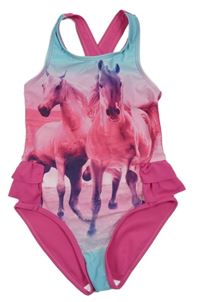 Tmavorůžovo-modré plavky s koňmi 