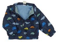 Tmavomodrá šusťáková jarní bunda s auty H&M