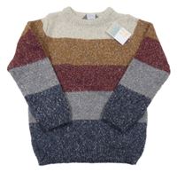 Nové - Hnědo-modro-vínový pruhovaný svetr Primark
