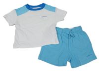 2 set - Bílo-modré tričko s nápisem + modré kraťasy H&M