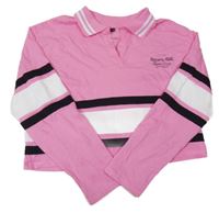 Růžovo-bílo-černé crop polo triko s nápisem River Island