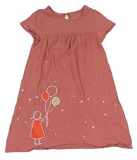 Ružové bavlnené šaty s dievčatkom Vertbaudet
