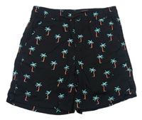 Tmavomodré plátenné kraťasy s palmami Primark