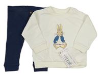 2set - Bílá mikina se zajícem + tmavomodré žebrované tepláky M&S
