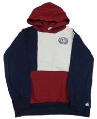 Tmavomodro-bielo-rubínová mikina s výšivkou a kapucňou H&M