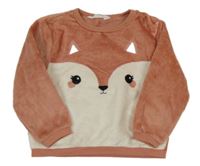 Starorůžovo-biela chlpatá mikina s líškou H&M