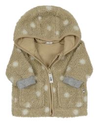 Béžová puntíkatá huňatá propínací podšitá mikina s kapucí Topomini