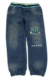 Modré cuff rifle s dinem a úpletovým pasem 