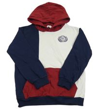 Tmavomodro-červeno-biela mikina s výšivkou a kapucňou H&M