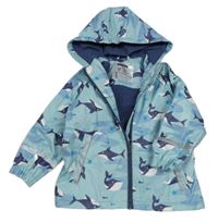 Svetlomodrá nepromokavá jarná bunda s velrybami a kapucňou Lupilu