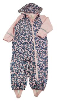 Tmavomodro-růžová květovaná voděodolná kombinéza s kapucí Kuniboo