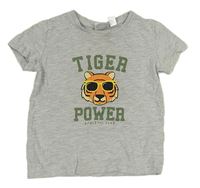 Šedé melírované tričko s tygrem a nápisy Lily & Dan