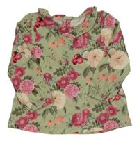 Světlekhaki-ružová kvetovaná tunika s golierikom Tu