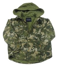 Khaki-béžová army plátěná zateplená košilová bunda s teplákovou kapucí Next