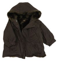 Čokoládová šušťáková zateplená bunda s kapucňou