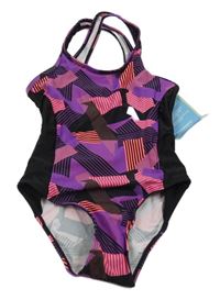 Nové - Černo-fialovo-neonové vzorované plavky Dunnes