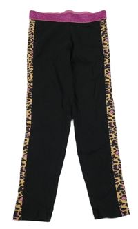 Čierne legíny s leopardím pruhom a ružovým pasom Matalan