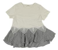 Bielo-kockovaná tunika s čipkou Shein