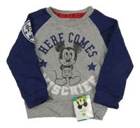 Nové - šedo-tmavomodrá melírovaná mikina s Mickey Disney