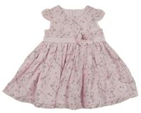 Svetloružová -sivé kvetované šifónové šaty George