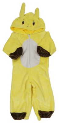 Kostým - Žluto-bílo-hnědá chlupatá kombinéza s kapucí - Pikachu