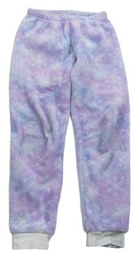 Lila-svetlomodré chlpaté pyžamové nohavice s vločkami Disney