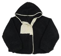 Čierno-smotanová huňatá podšitá crop bunda s kapucňou M&S