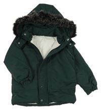 Tmavozelená šusťáková zimní bunda s kapucí 