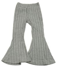 Šedé žebrované pletené flare kalhoty 
