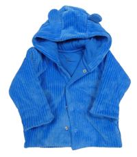 Modrý sametový žebrovaný zateplený kabátek s kapucňou M&S