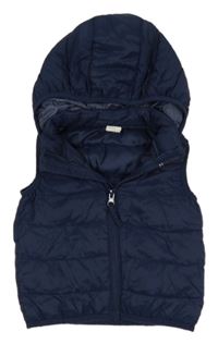 Tmavomodrá šušťáková prešívaná zateplená vesta s kapucňou H&M